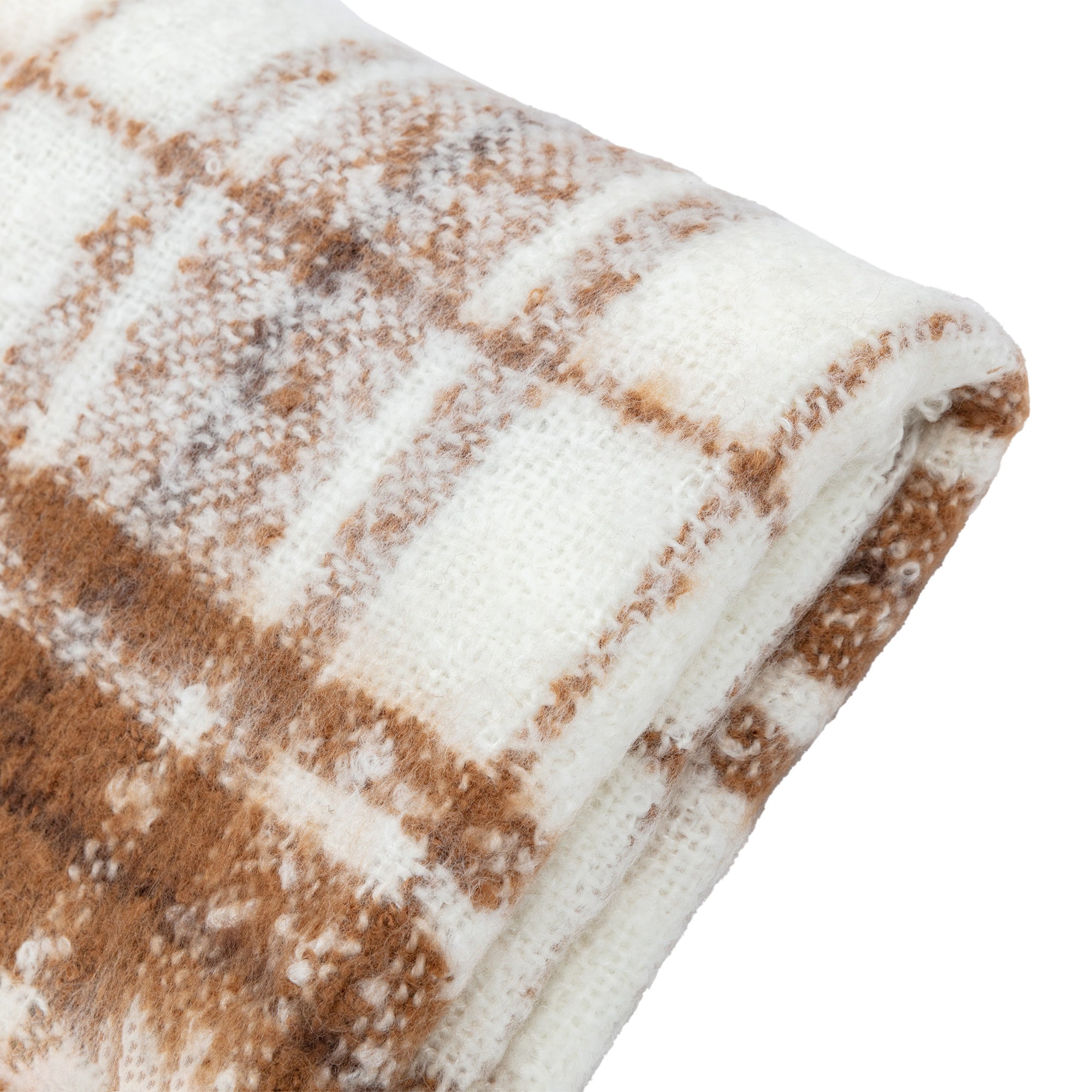Check Faux Mohair Cream & Tan Brown Throw